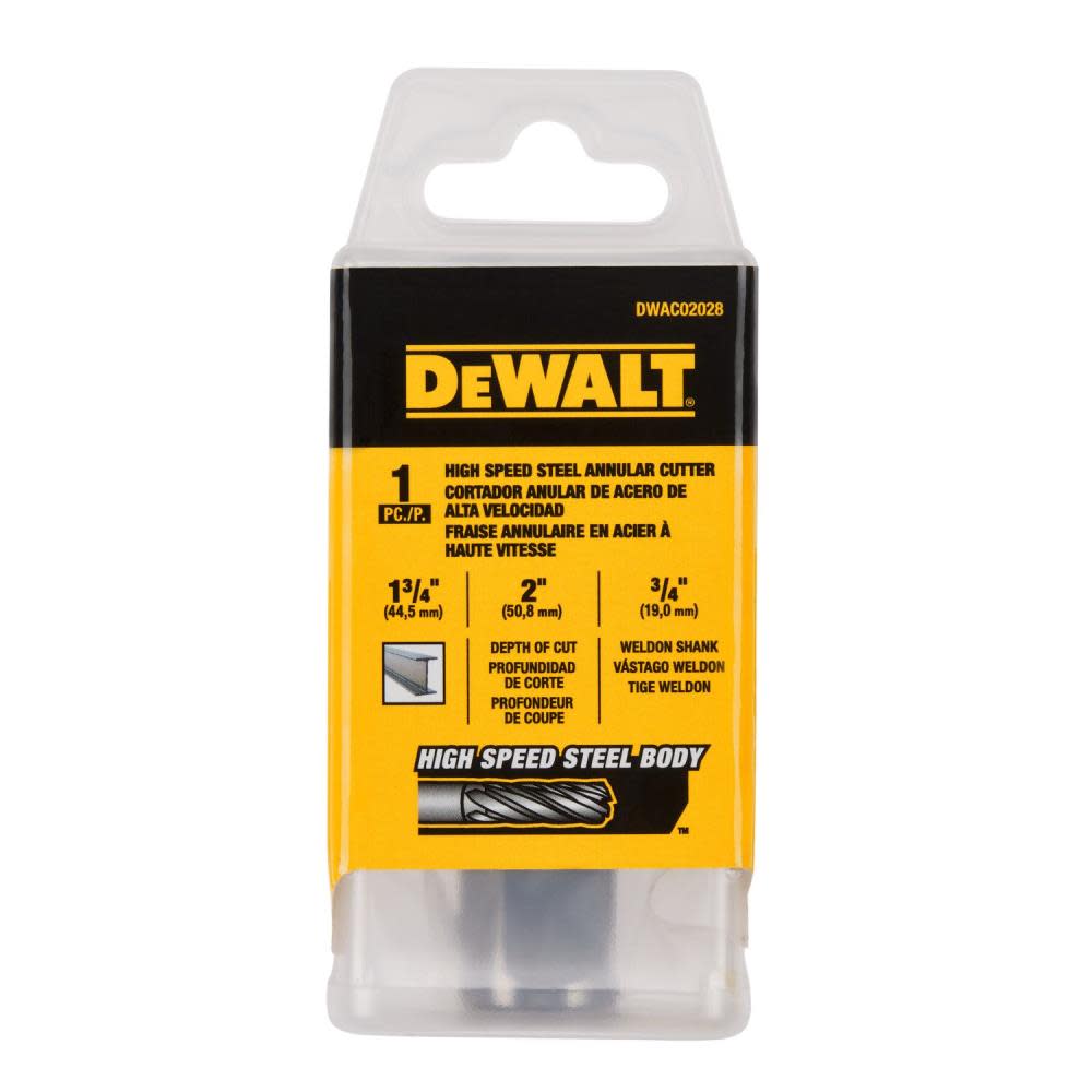 DEWALT Annular Cutter 1 3/4″ X 2″ HSS 3/4″ Weldon - Ascmtools