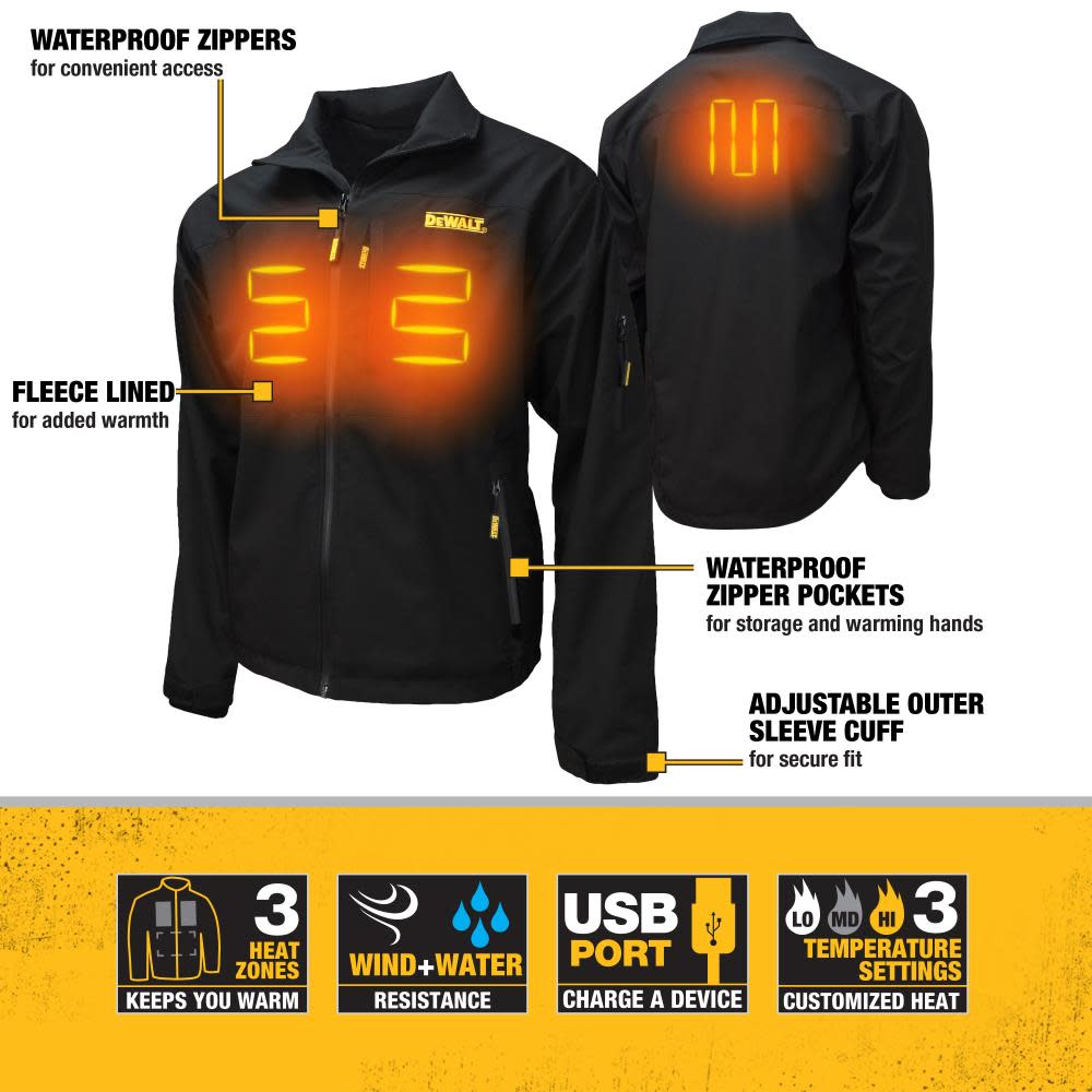DEWALT 20V Max Heated Bare Tool Jacket Unisex Soft Shell Large Black - Ascmtools