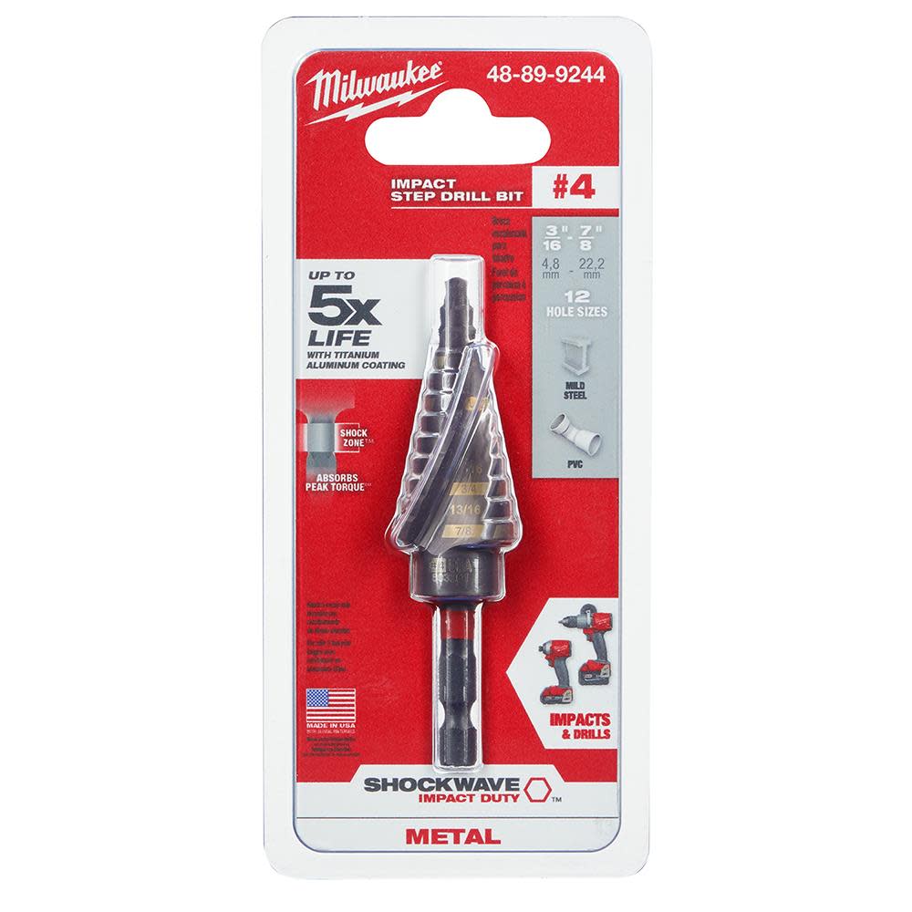 Milwaukee SHOCKWAVE Impact Duty Step Bit #4 3/16 – 7/8 in. - Ascmtools