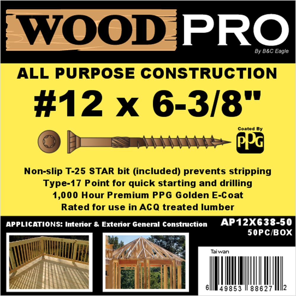 Woodpro (50) #12 x 6-3/8 In. All Purpose Wood Screws - Ascmtools