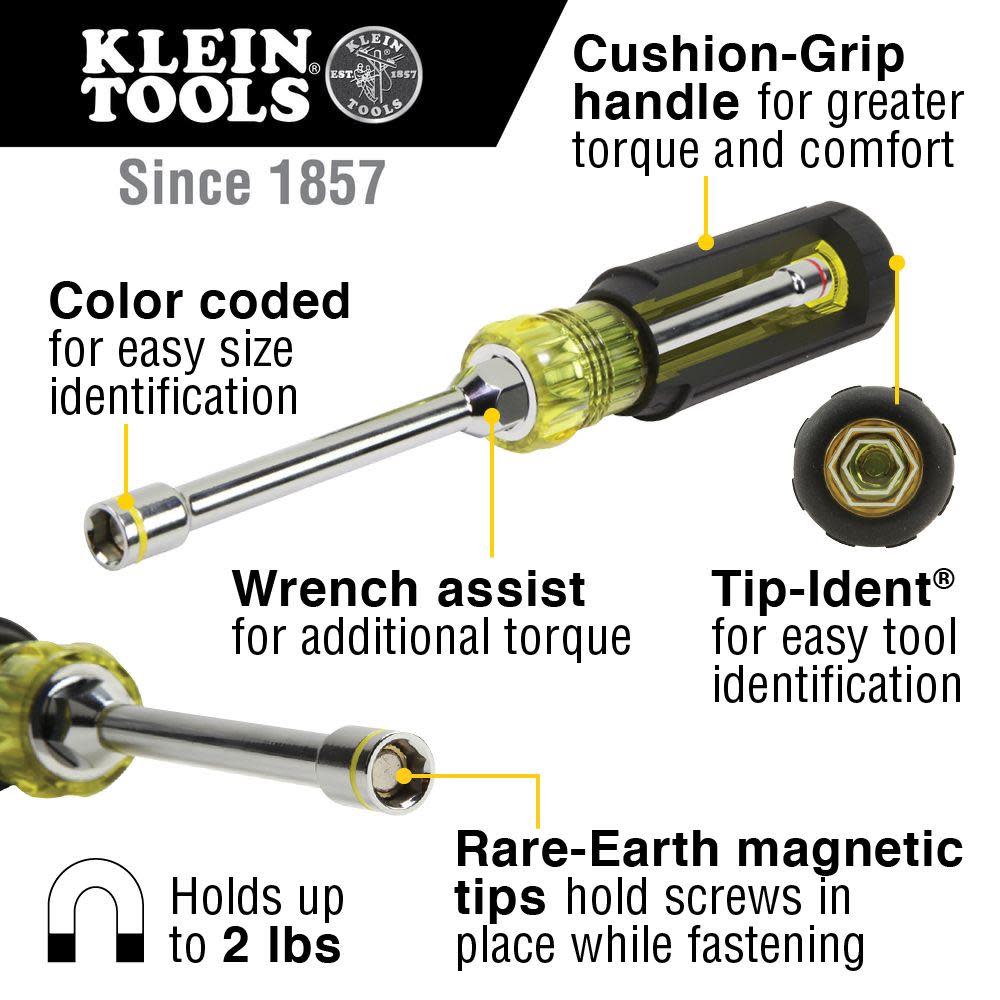 Klein Tools 2-in-1 Nut Driver Hex 1/4″ 5/16″ - Ascmtools