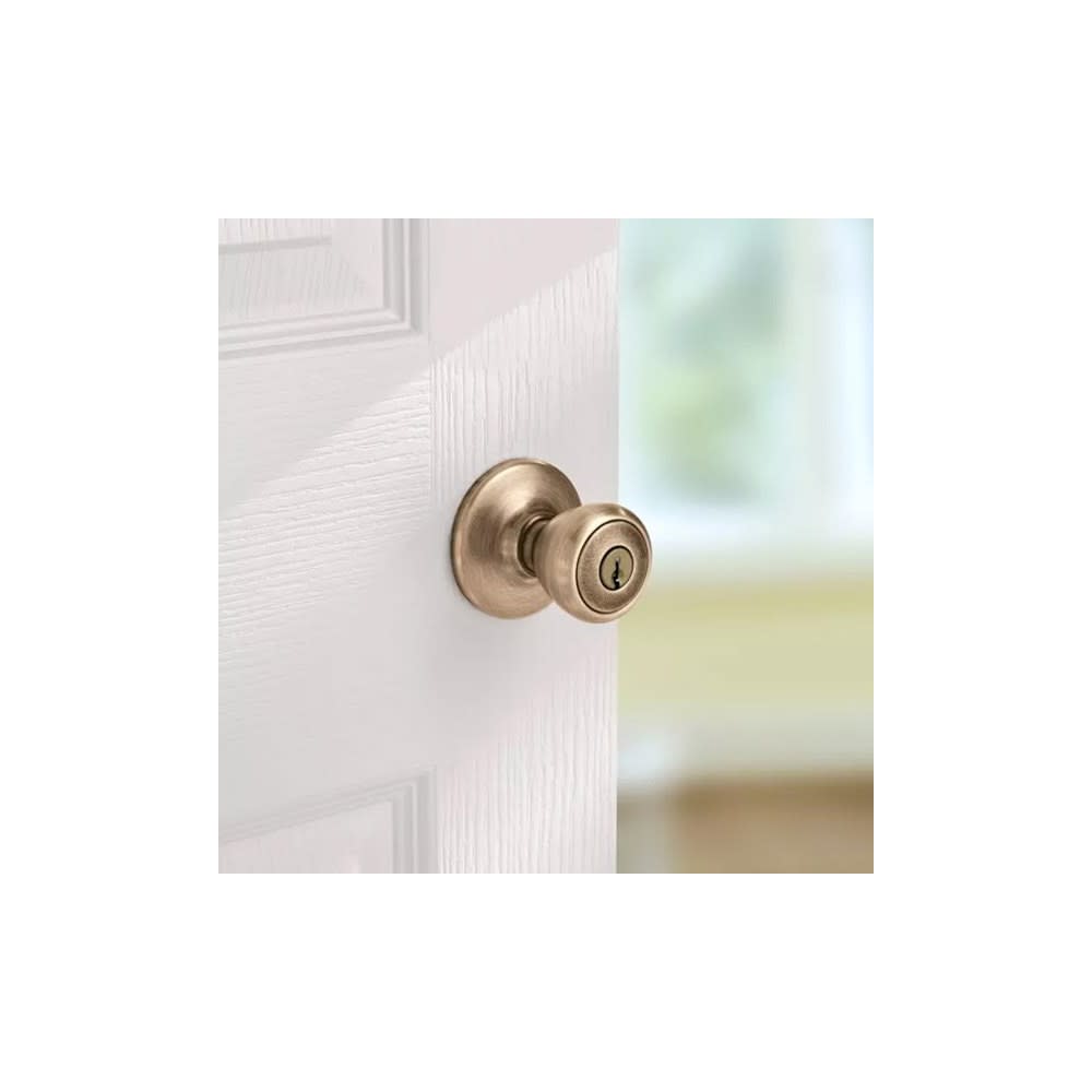 Kwikset Antique Brass Security Keyed Entry Exterior Tylo Lockset Knob - Ascmtools