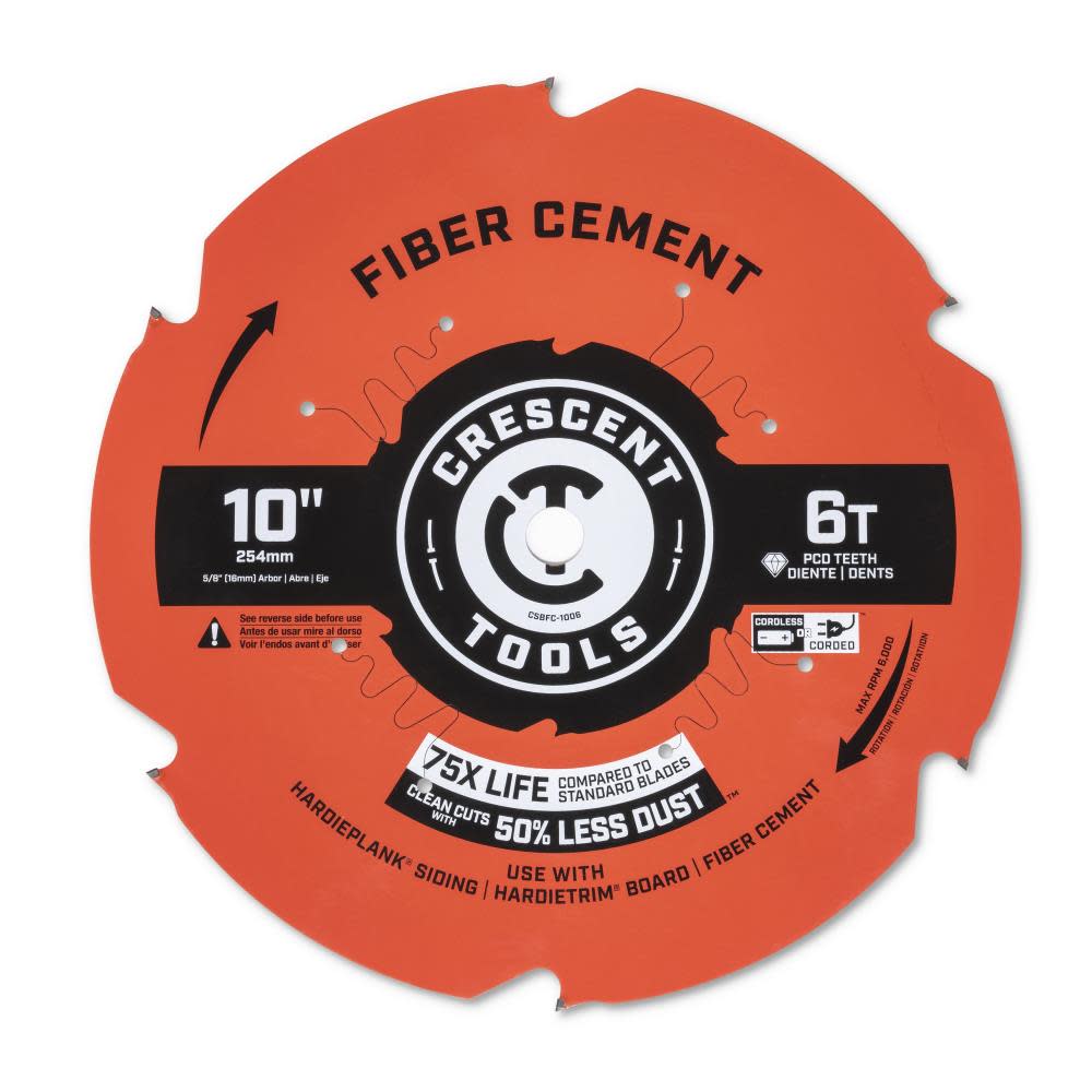 Crescent APEX Circular Saw Blade 10″ x 6 Tooth Fiber Cement - Ascmtools