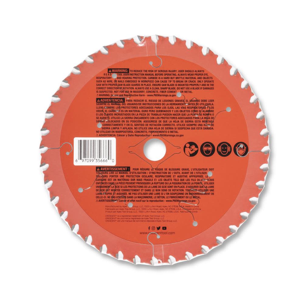 Crescent Circular Saw Blade 6 1/2″ x 40 Tooth Fine Cut Fine Finishing - Ascmtools