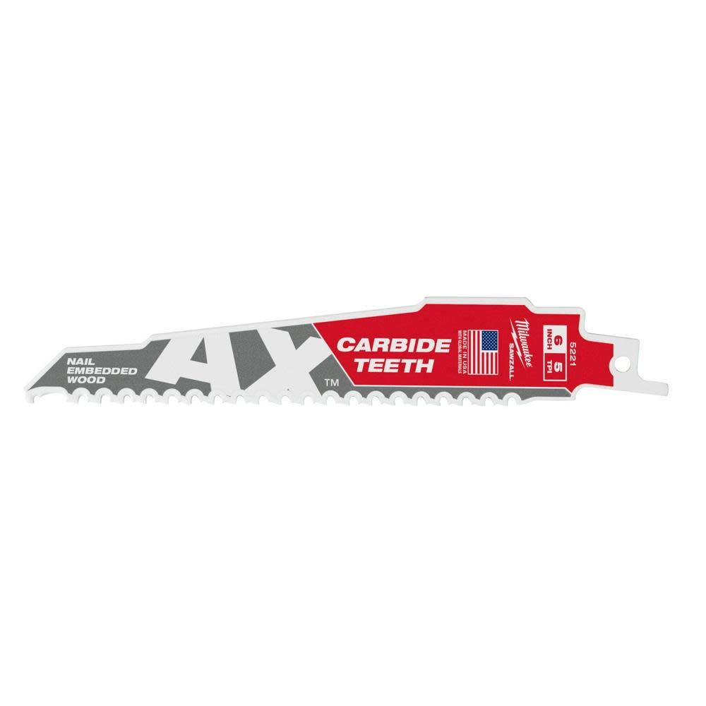 Milwaukee The Ax with Carbide Teeth SAWZALLBlade 6 in. 5T 3PK - Ascmtools