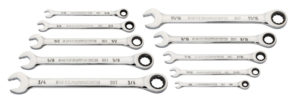 GEARWRENCH 10 Pc. 90T 12 Point SAE Combination Ratcheting Wrench Set - Ascmtools