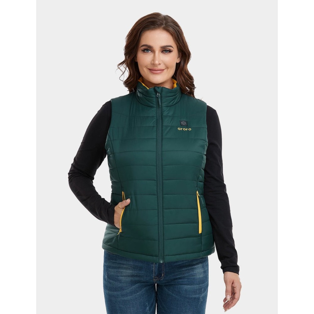ORORO Womens Green & Gold Classic Heated Vest Kit XS - Ascmtools