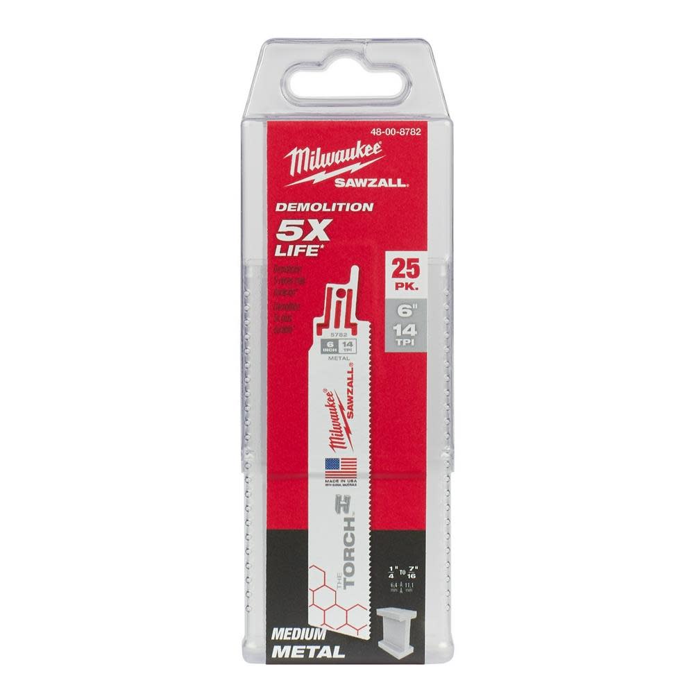Milwaukee 6 in. 14 TPI THE TORCH SAWZALL Blade 25PK - Ascmtools