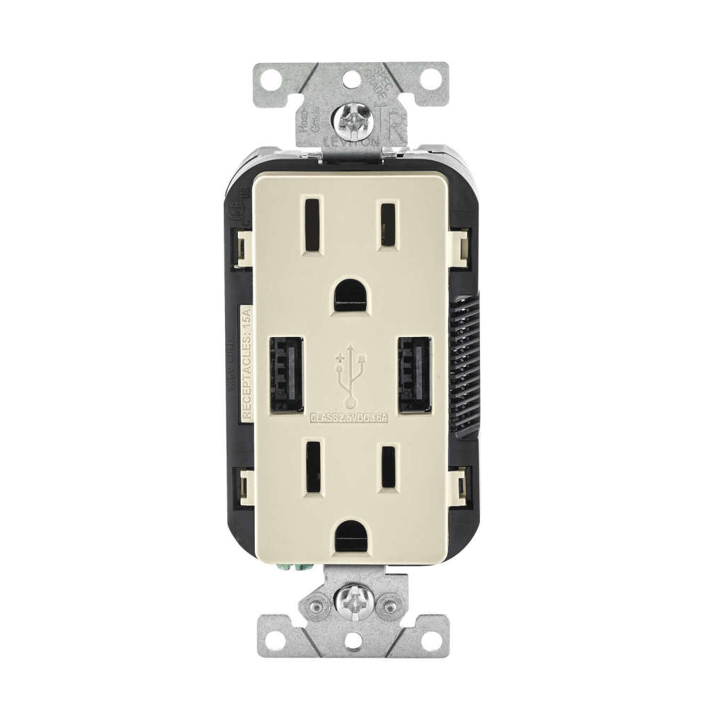 Leviton Decora 5-15R Outlet & USB Charger 15A 125V Light Almond - Ascmtools