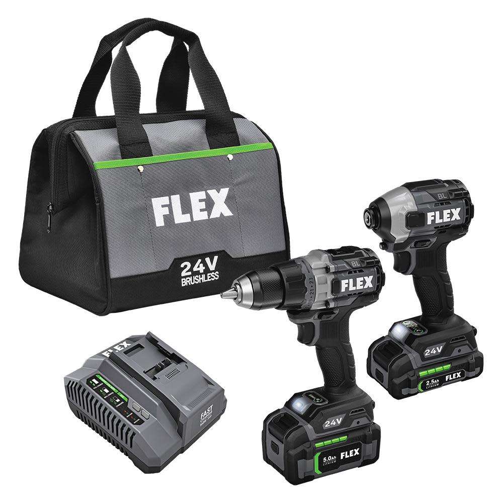 FLEX 24V Drill Driver With Turbo Mode and Quick Eject Impact Driver Kit - Ascmtools