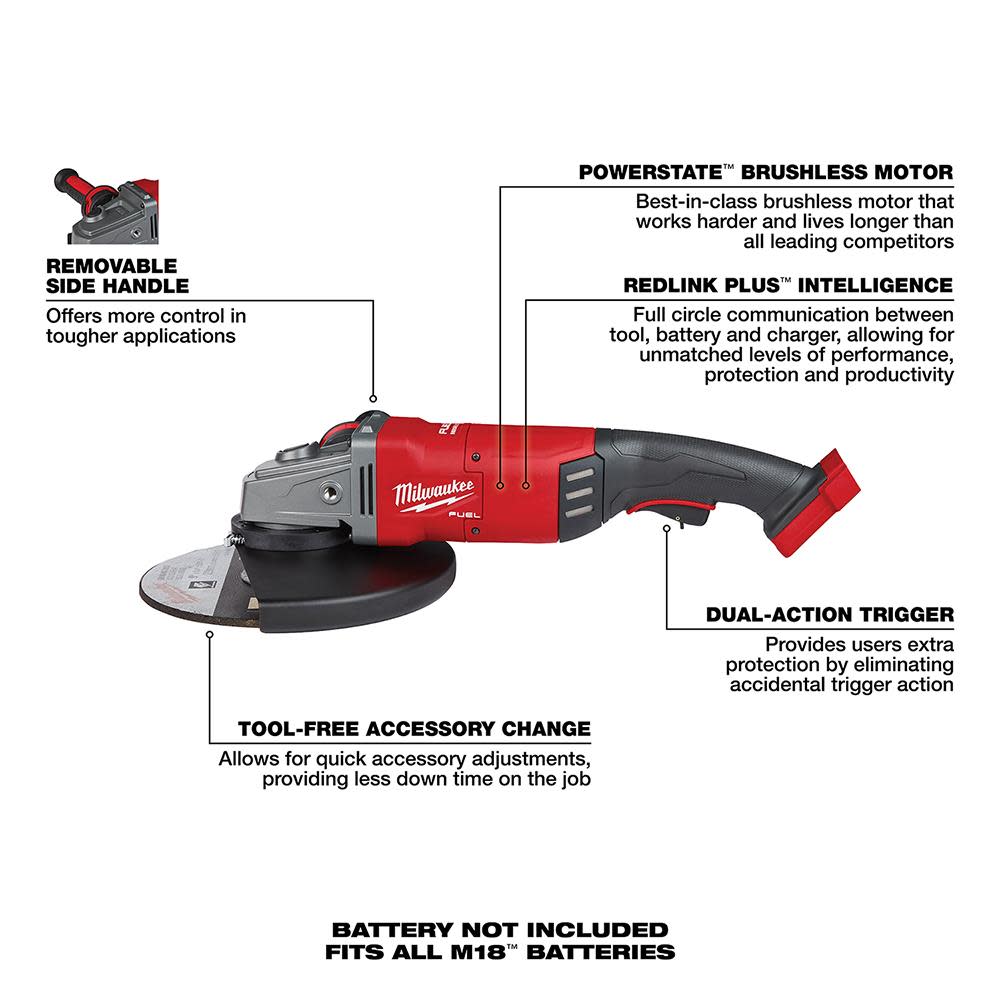 Milwaukee M18 FUEL 7 in. / 9 in. Large Angle Grinder - Ascmtools