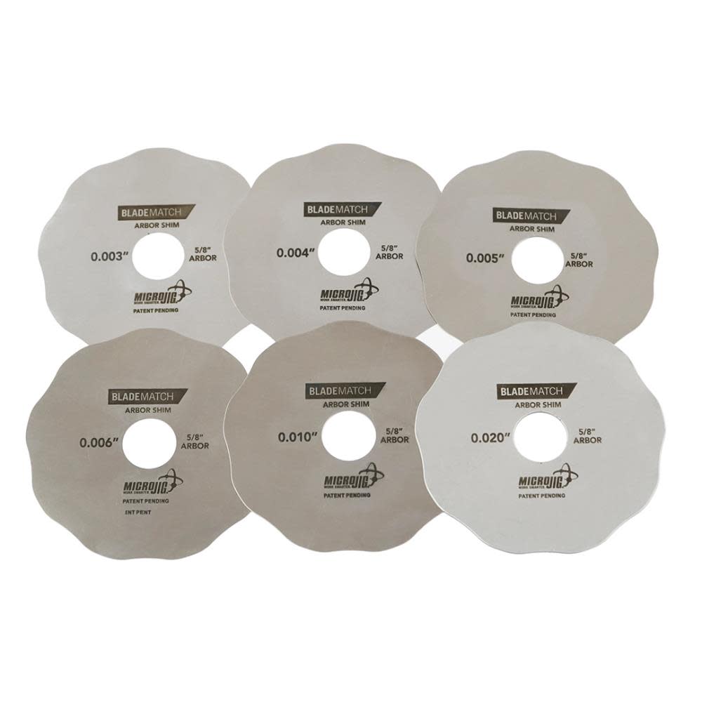 Microjig Blade Match Arbor Shims 6pk - Ascmtools