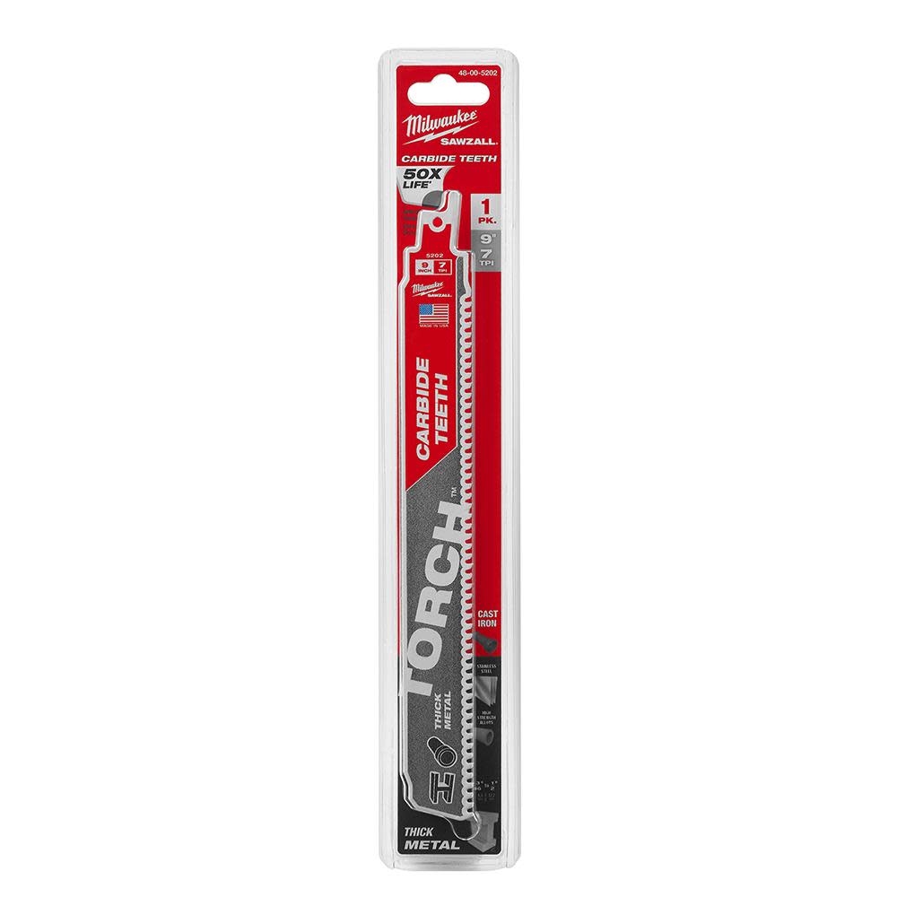 Milwaukee 9 in. 7TPI THE TORCH Carbide Teeth SAWZALL Blade - Ascmtools