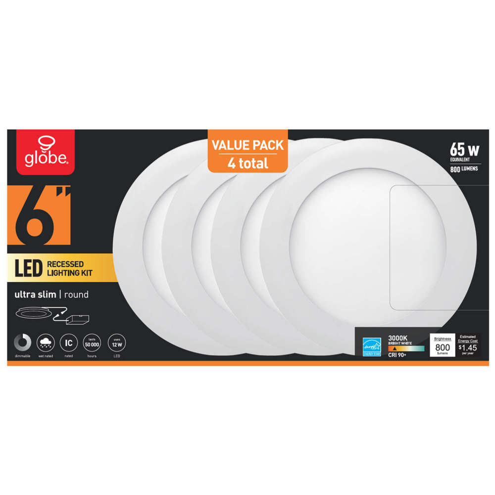Globe Electric Ultra Slim ValuePack Recessed Lighting Kit 12W LED - Ascmtools