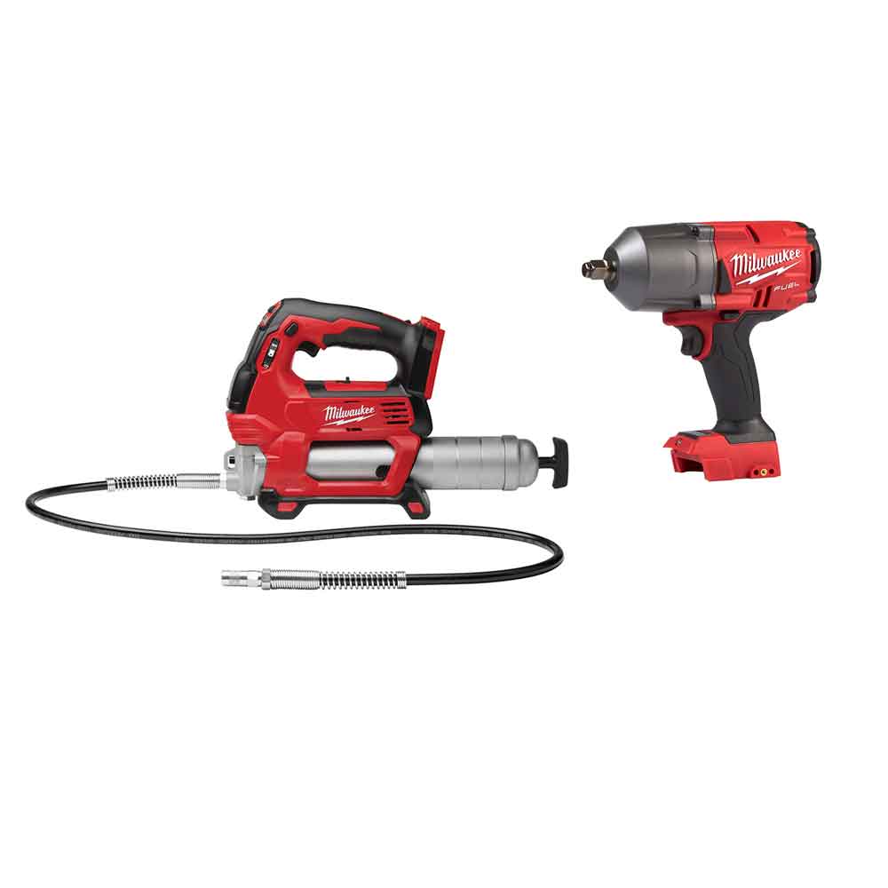 Milwaukee M18 FUEL 1/2″ High Torque Impact Wrench & M18 Grease Gun Bundle Bare Tool - Ascmtools
