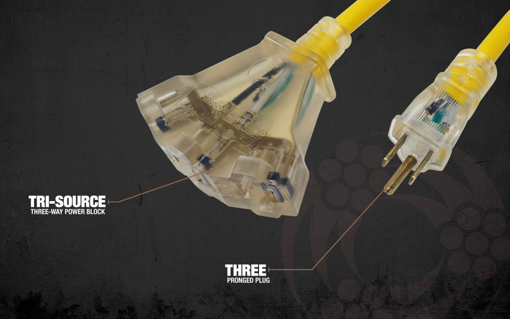 Southwire 3 Outlet Extension Cord Lighted End 12/3 SJTW 50′ - Ascmtools