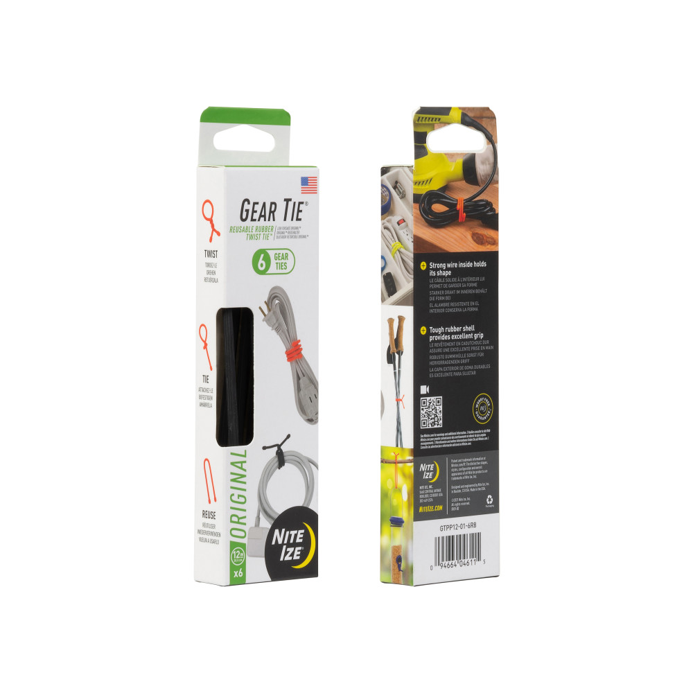 Nite Ize Gear Tie ProPack 12″ 6pk Black - Ascmtools