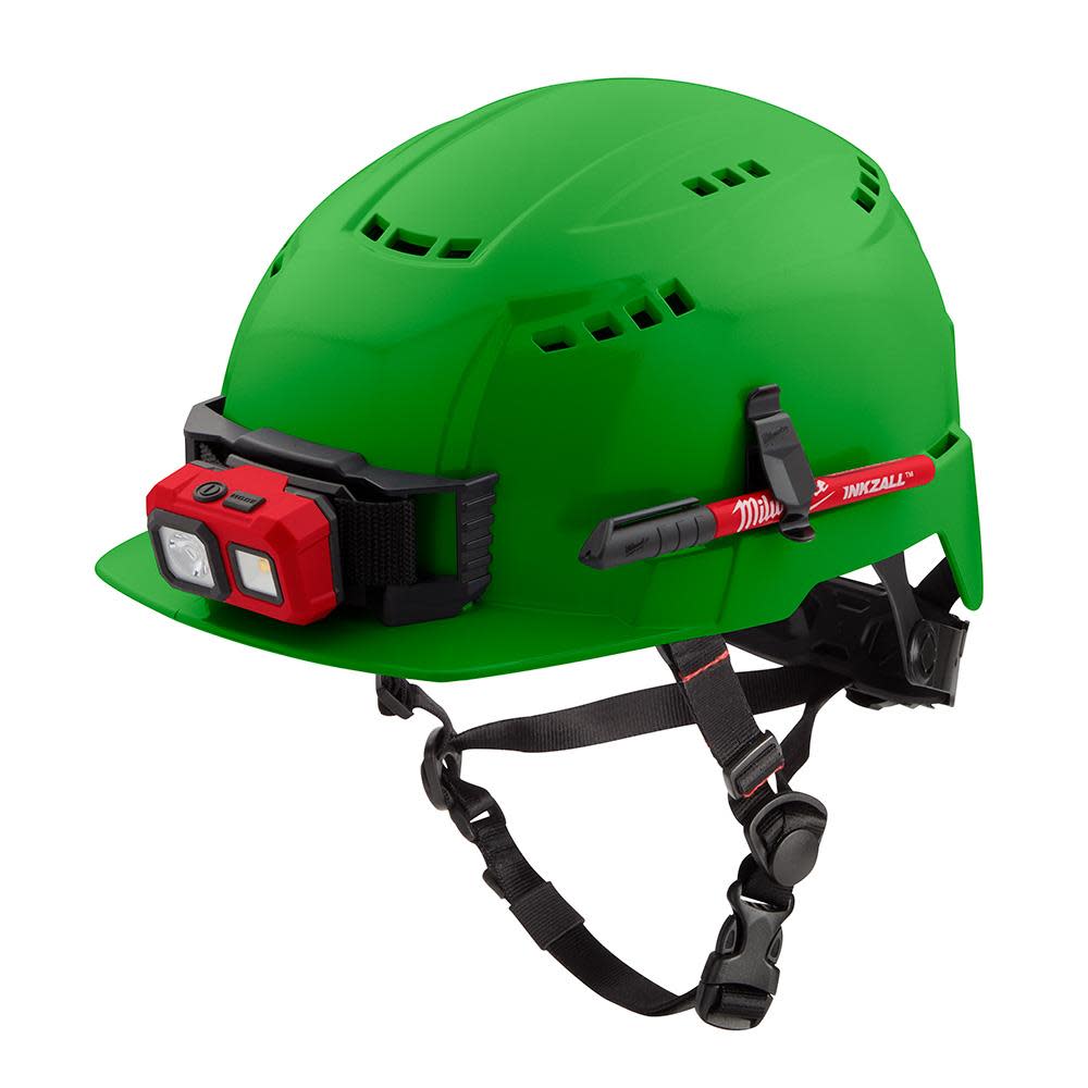 Milwaukee Green Front Brim Vented Helmet with BOLT Class C - Ascmtools