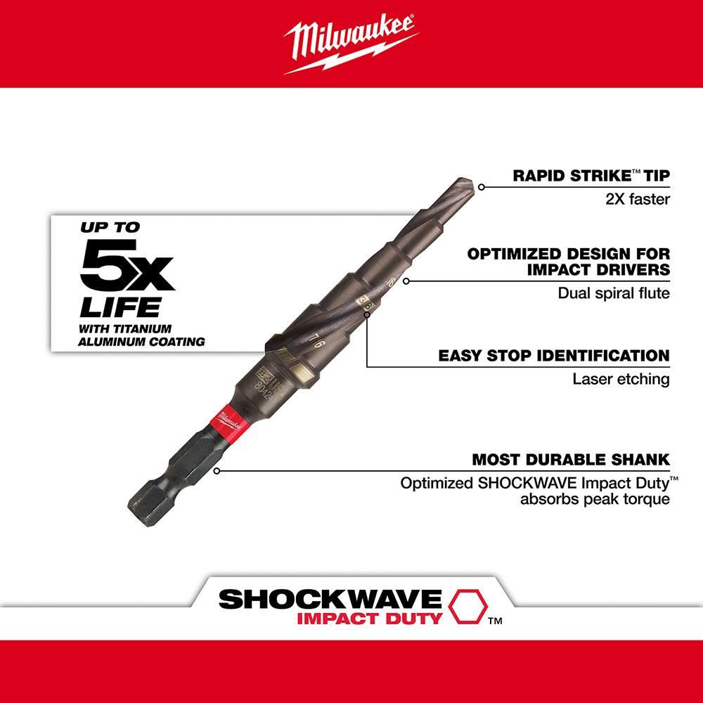 Milwaukee SHOCKWAVE Impact Duty Step Bit #2 3/16 – 1/2 in. - Ascmtools