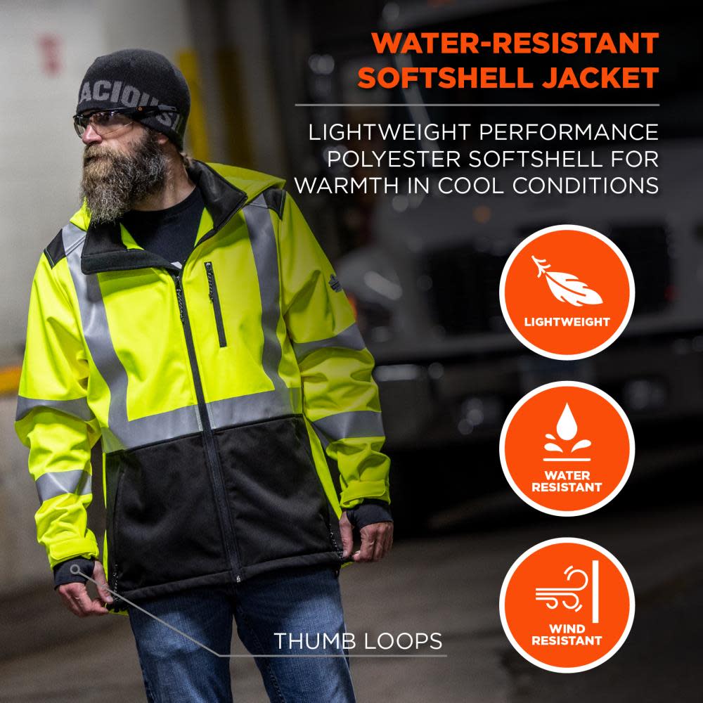 Ergodyne GloWear 8353 Jacket Softshell Water Resistant Lime Hi Vis Medium - Ascmtools