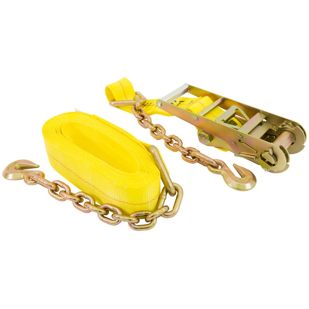 Keeper Ratchet Tie-Down 30 ft x 3 In. with Chain Ends & Grab Hook 5000 lbs WLL (15000 lbs Break Strength) - Ascmtools