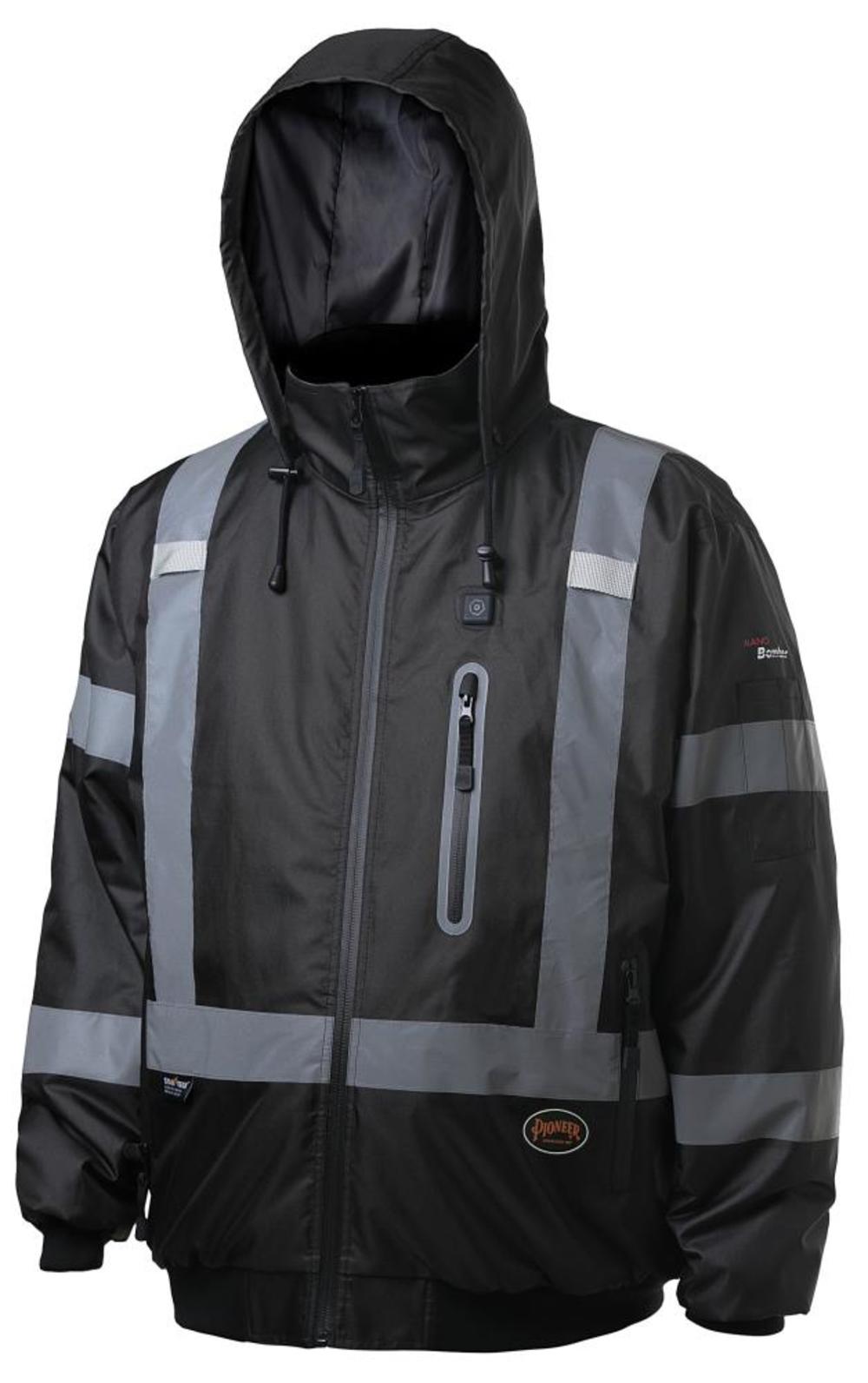 Pioneer High Visibility Waterproof Heated Safety Bomber Jacket Black 4X - Ascmtools