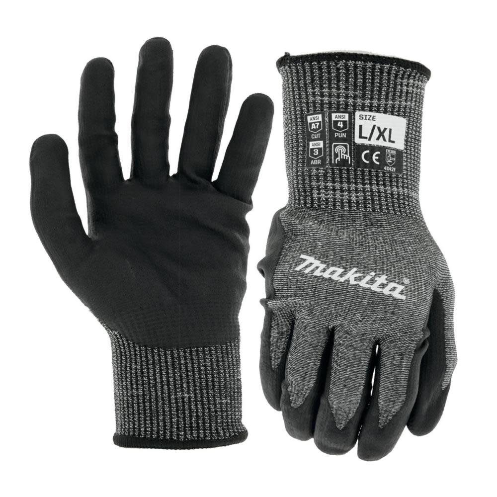Makita Advanced FitKnit Gloves Cut Level 7 Nitrile Coated Dipped L/XL - Ascmtools