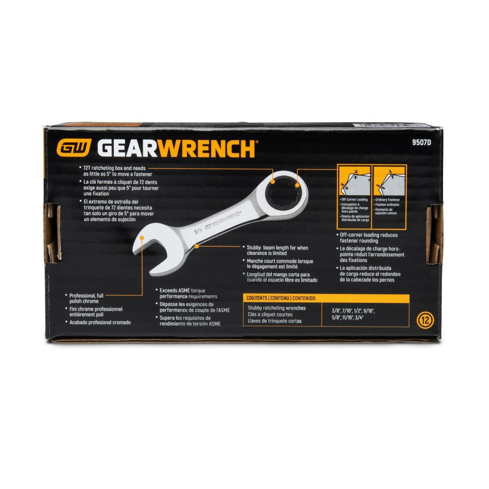 GEARWRENCH Ratcheting Wrench Set SAE Stubby Combination 7pc - Ascmtools