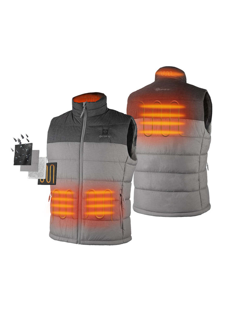 ORORO Mens Flecking Gray Classic Heated Vest Kit 3X - Ascmtools