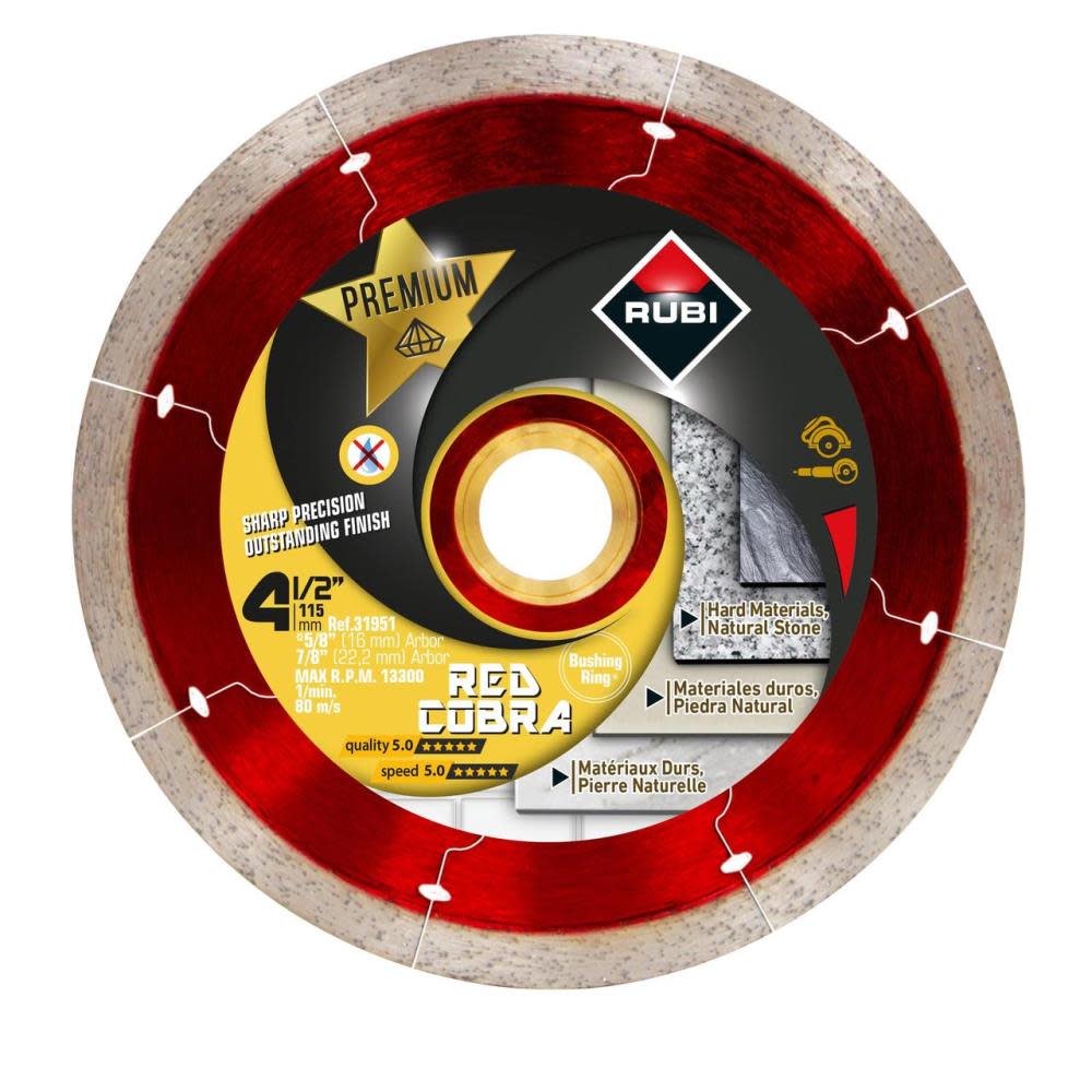Rubi Tools Premium Venom Dry 4-1/2 In. Diamond Blade (7/8″ and 5/8″ Arbor) - Ascmtools