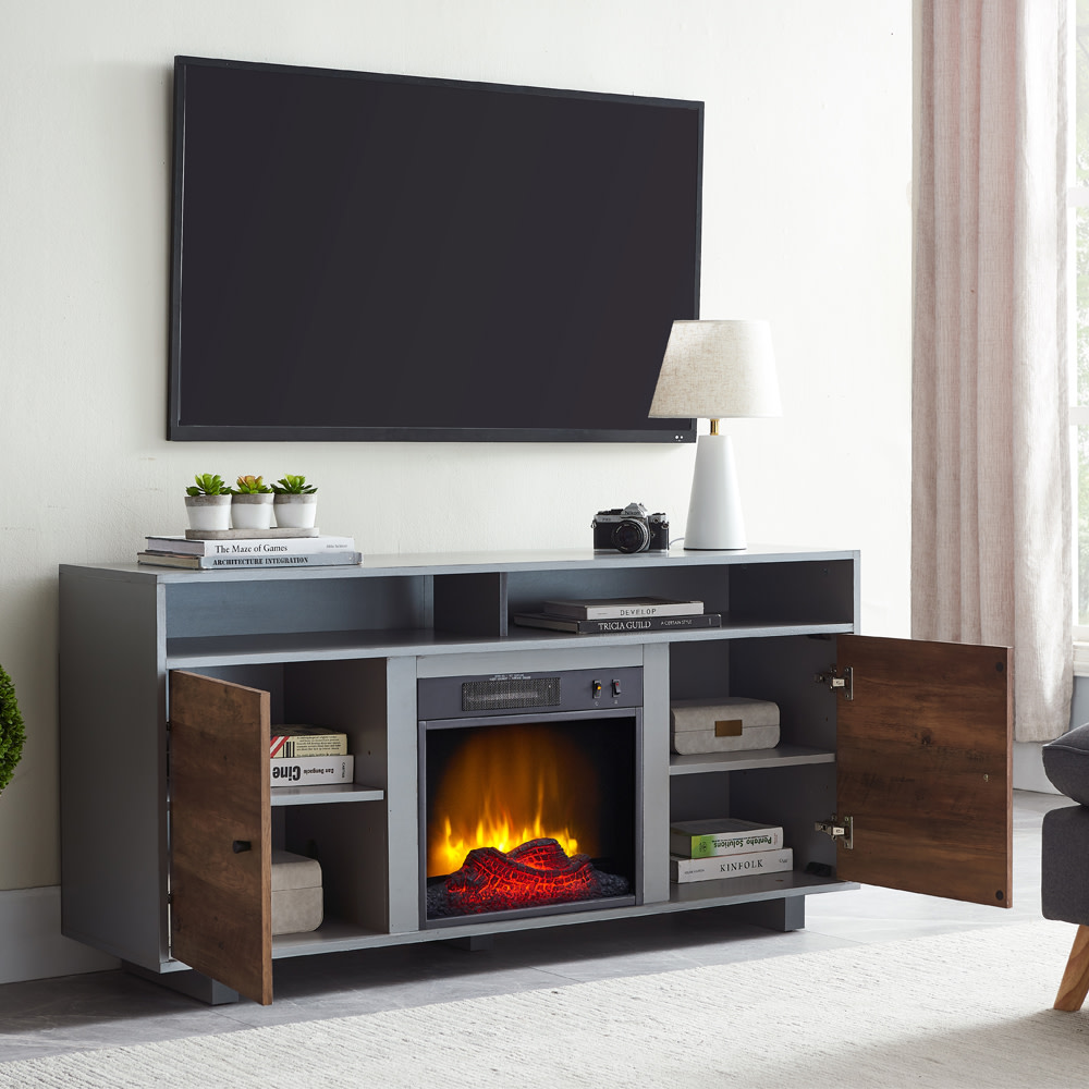 Hearthpro Console Style Media Electric Fireplace Closed Abrasive Grain Coat Storage - Ascmtools