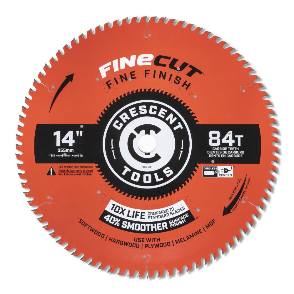Crescent Circular Saw Blade 14″ x 84 Tooth Fine Cut Fine Finishing - Ascmtools