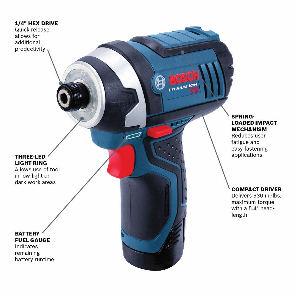 Bosch 12V Max 1/4″ Hex Impact Driver Bare Tool - Ascmtools