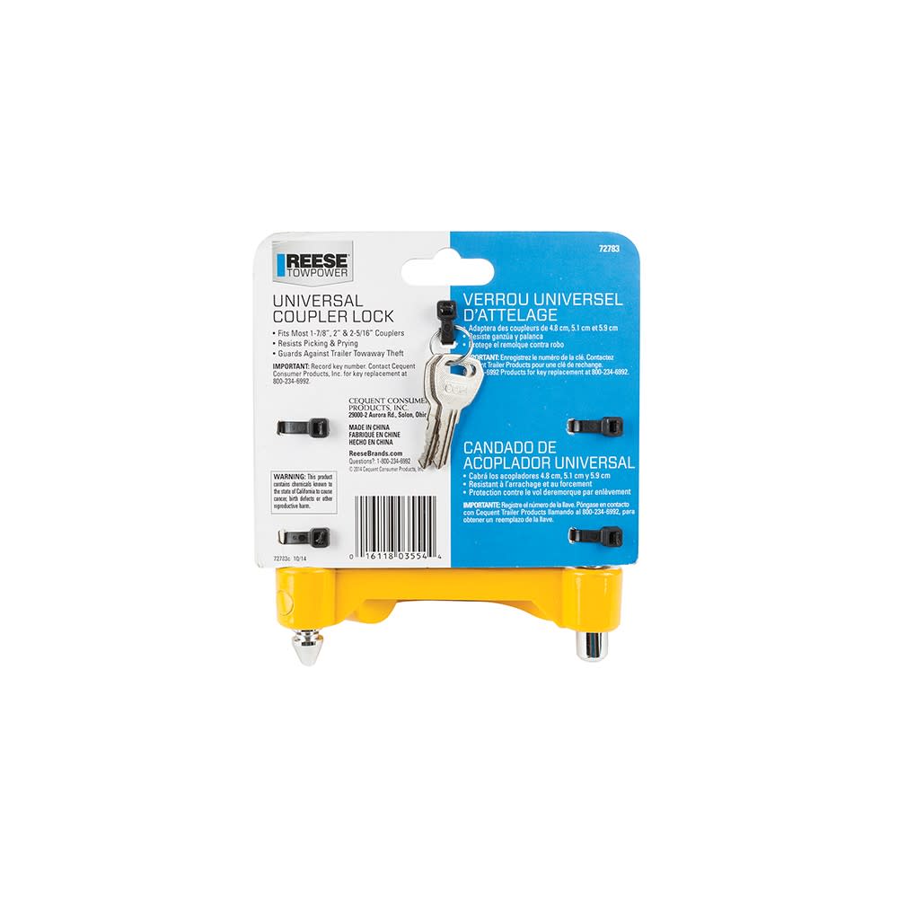 Reese Steel Universal Fit Trailer Coupler Lock with Two Keys - Ascmtools