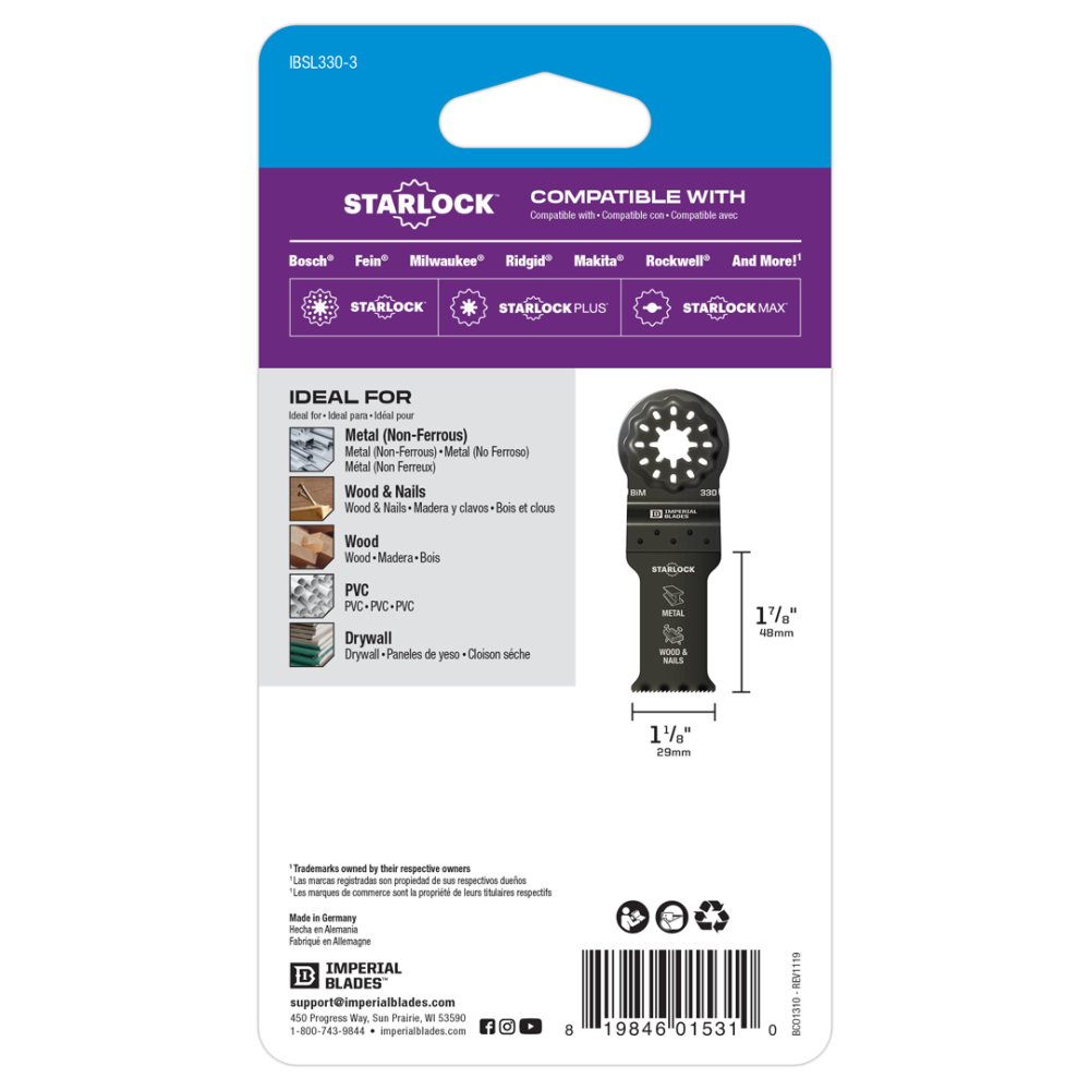 Imperial Blades Starlock 1 1/8″ Standard Metal Blade 3pc - Ascmtools