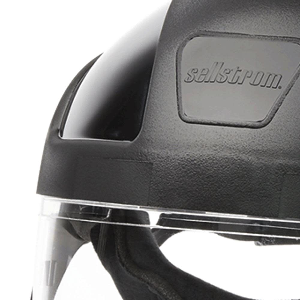 Sellstrom Multi-Purpose Single Crown Face Shield with Ratchet Headgear and Chin Guard Clear Polycarbonate Window Anti-Fog Coating Black Crown - Ascmtools