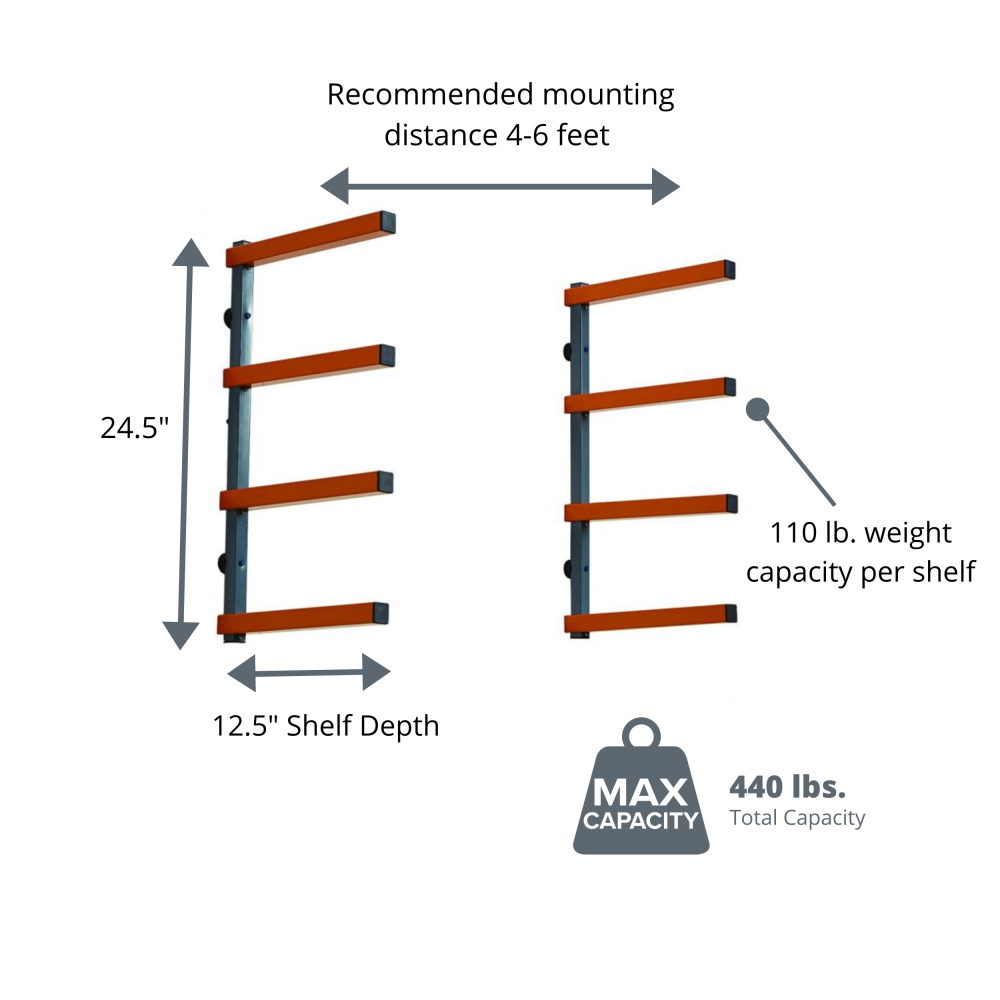Bora Portamate 4-Level Wall Mounted Wood Storage Rack - Ascmtools