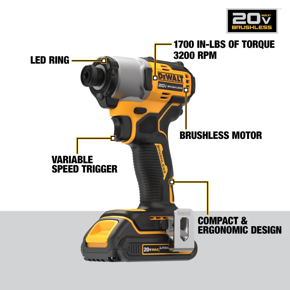 DEWALT 20V MAX 1/4″ Impact Driver Kit Brushless Cordless - Ascmtools