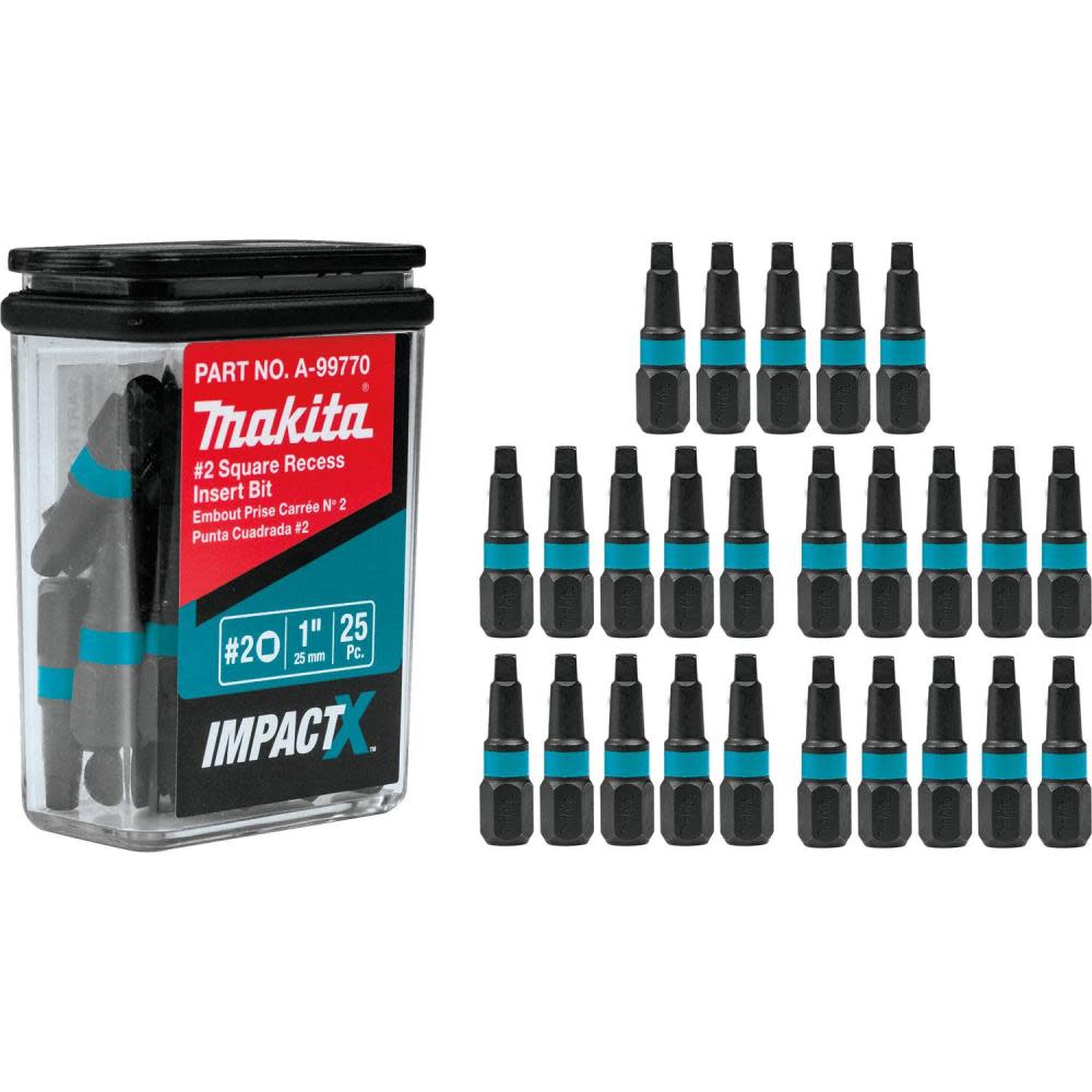 Makita Impact X #2 Square Recess 1 Insert Bit 25/pk - Ascmtools