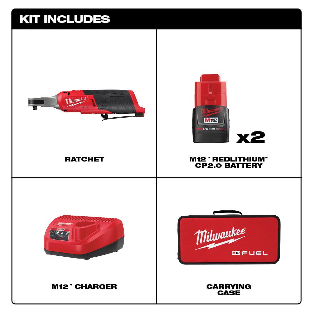 Milwaukee M12 FUEL 1/4″ High Speed Ratchet Kit - Ascmtools