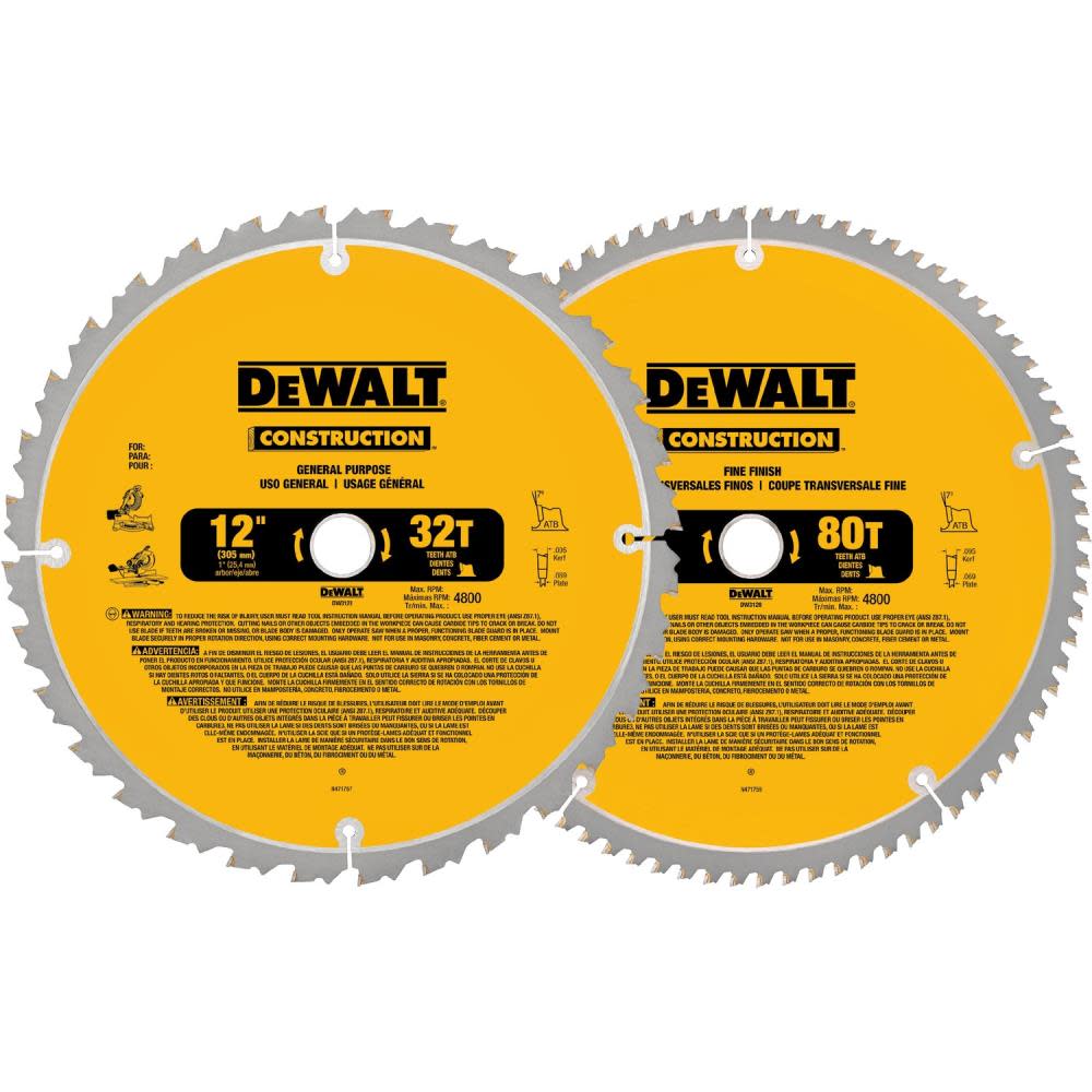 DEWALT 12-in 80T and 12-in 32T Saw Blade - Ascmtools