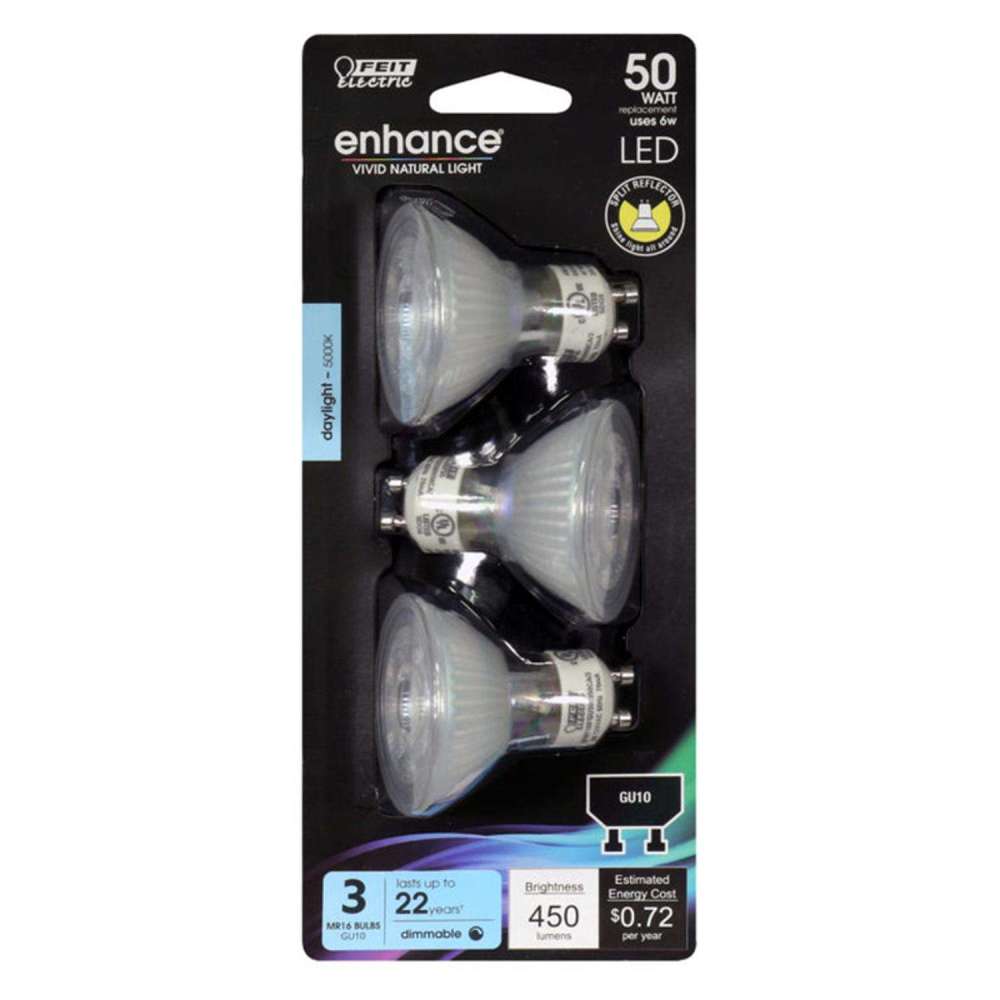 Feit Electric 50W Enhance MR16 GU10 Daylight LED Bulb 3pk - Ascmtools