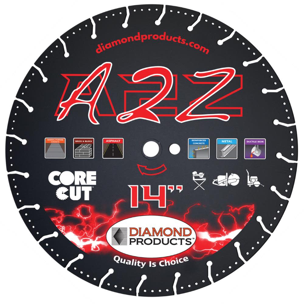Diamond Products A2Z 14 In. x .125 In. x 1 In. Vacuum Bonded Multipurpose Blade - Ascmtools