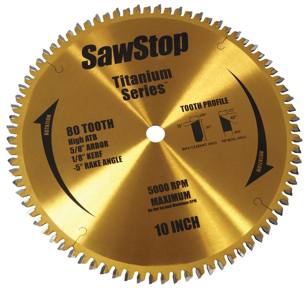 Sawstop Titanium Series Premium Woodworking Blade – 10In x 80T High AT Plywood Blade - Ascmtools