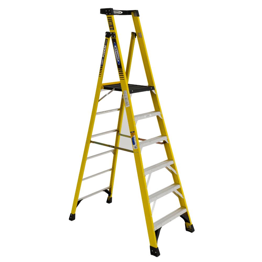 Werner Podium 6-ft Fiberglass 375-lb Type IAA Step Ladder - Ascmtools