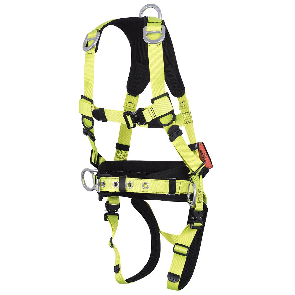 Peakworks PeakPro Plus Series Full Body Safety Harness with Positioning Belt Hi Vis Green Medium - Ascmtools