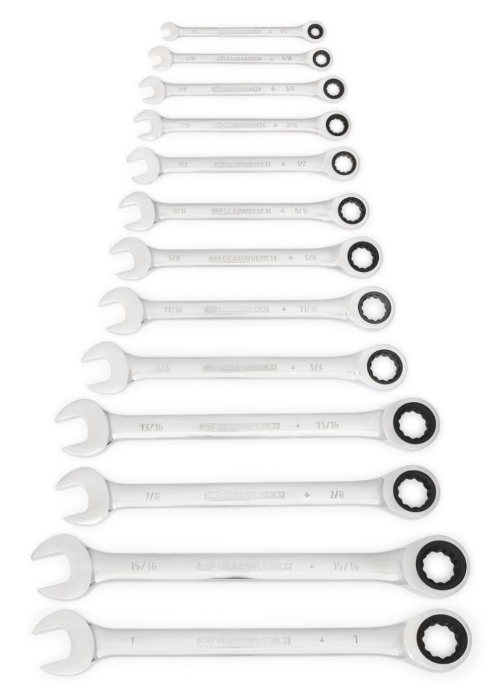 GEARWRENCH 13 Pc 72-Tooth 12 Point Ratcheting Combination SAE Wrench Set - Ascmtools