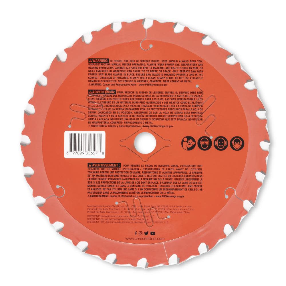 Crescent APEX Circular Saw Blade 7 1/4″ x 24 Tooth NailSlicer Demolition - Ascmtools