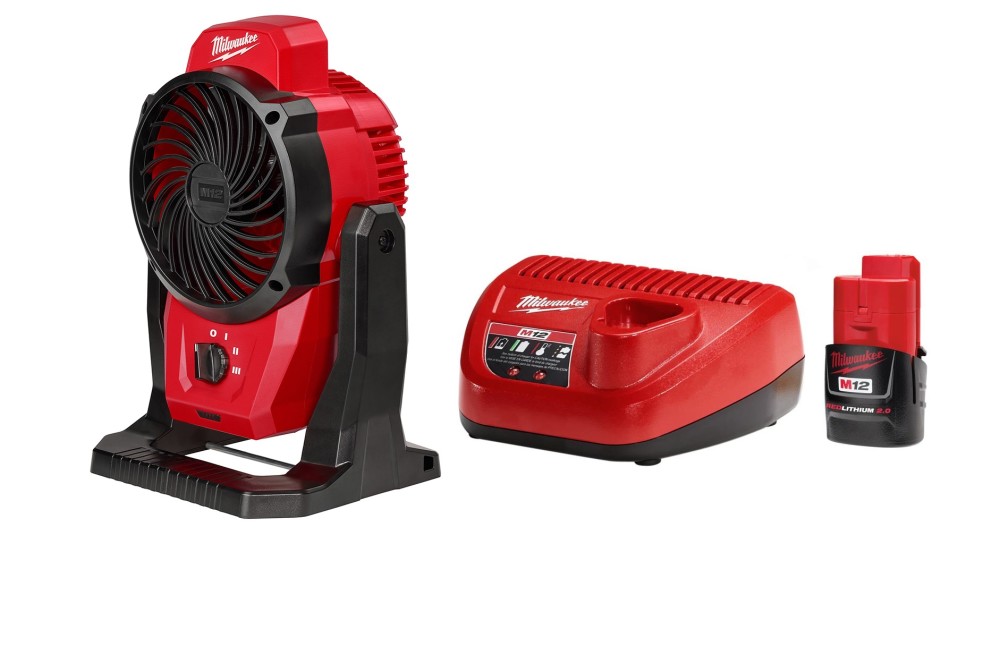 Milwaukee M12 Mounting Fan with 2.0Ah Battery & Charger Starter Kit Bundle - Ascmtools