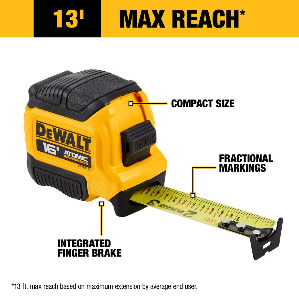 DEWALT ATOMIC Compact Series 16′ Tape Measure - Ascmtools